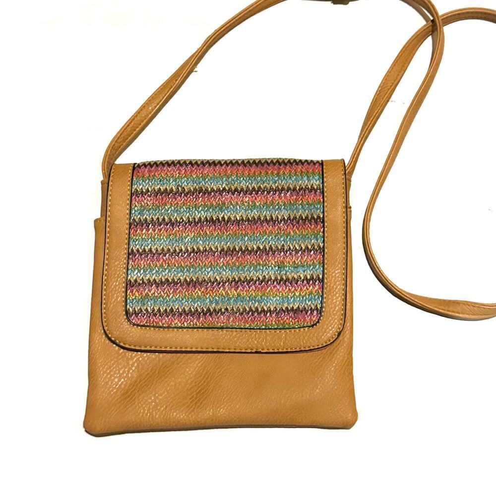 Faux Leather Woven Multicolor Stripe Crossbody Purse